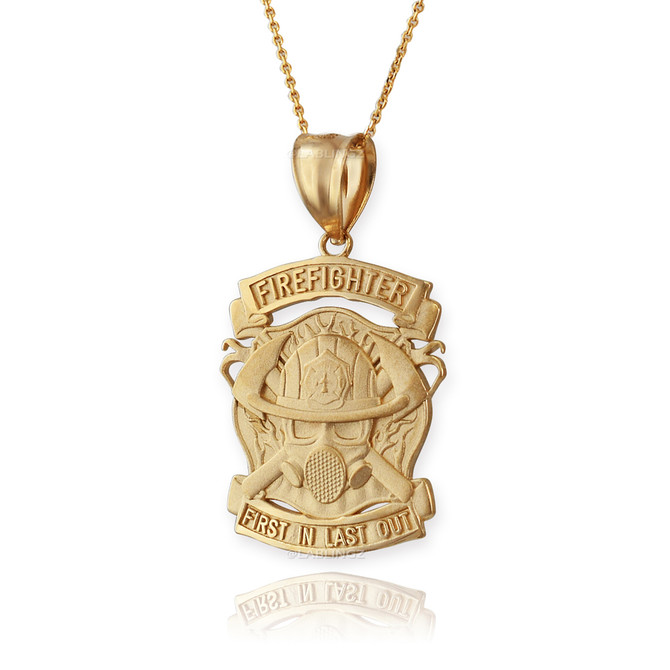 Satin Gold Firefighter Pendant Necklace