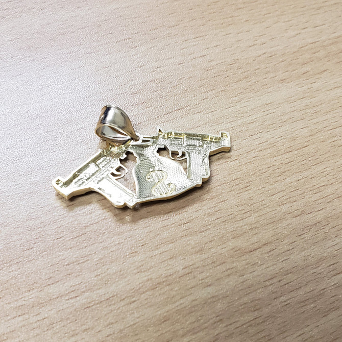 Gold Money Bag Dual Uzi Gun Satin DC Hip-Hop Pendant
