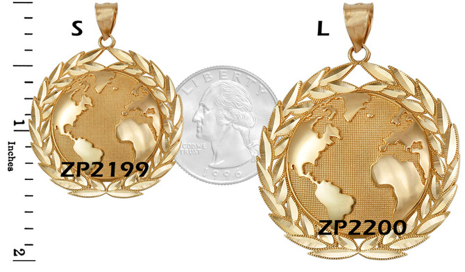 Yellow Gold World Map Globe Hip-Hop Pendant (S/L)