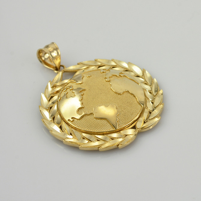 Yellow Gold World Map Globe Hip-Hop Pendant (S/L)