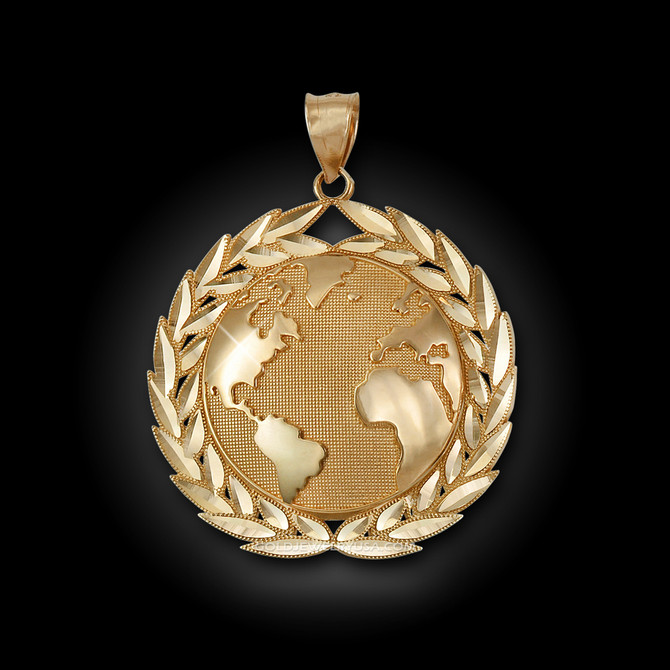 Yellow Gold World Map Globe Hip-Hop Pendant (S/L)