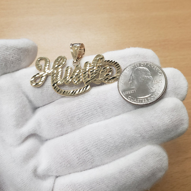 Gold HUSTLE Script Ward Hip-Hop DC Pendant