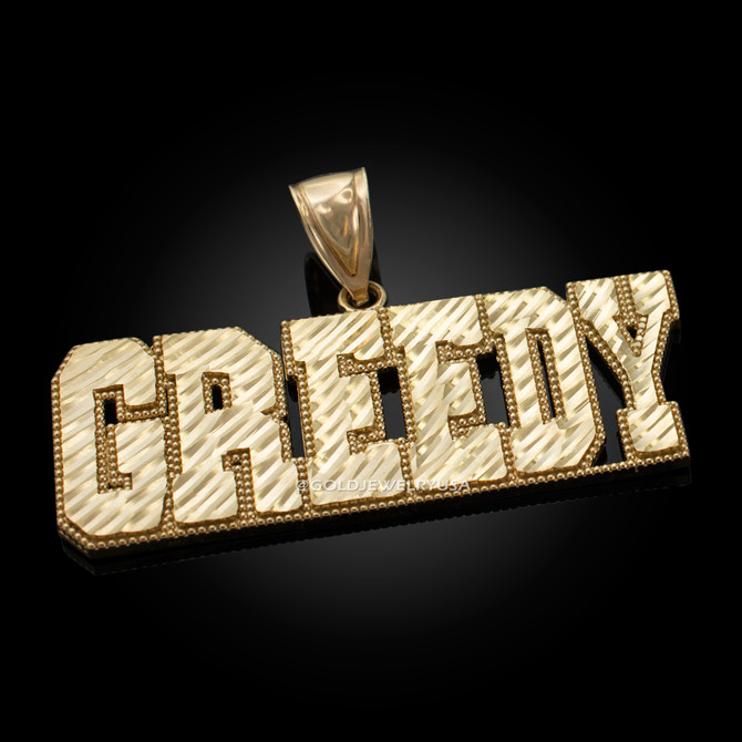 Mens Gold GREEDY Hip-hop DC Pendant