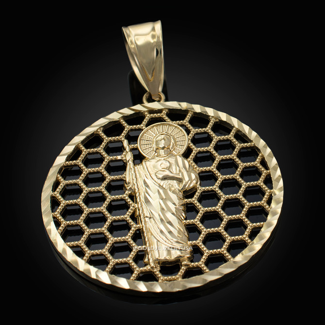 Gold Saint Jude Round Honeycomb DC Pendant