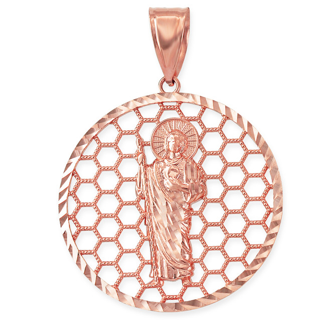 Gold Saint Jude Round Honeycomb DC Pendant