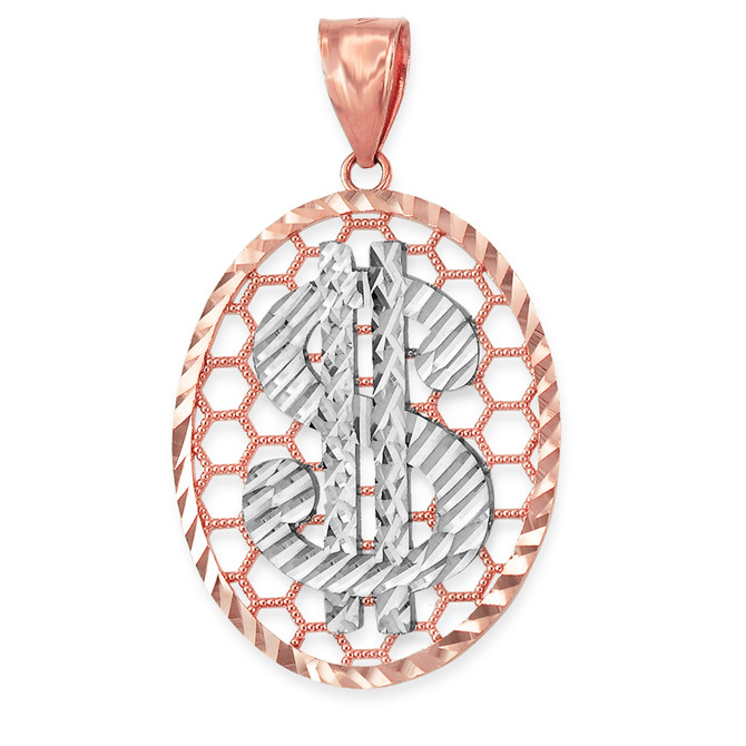Gold Dollar Sign Oval DC Honeycomb Pendant