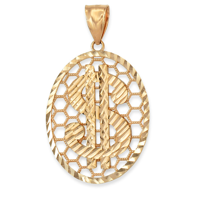 Gold Dollar Sign Oval DC Honeycomb Pendant