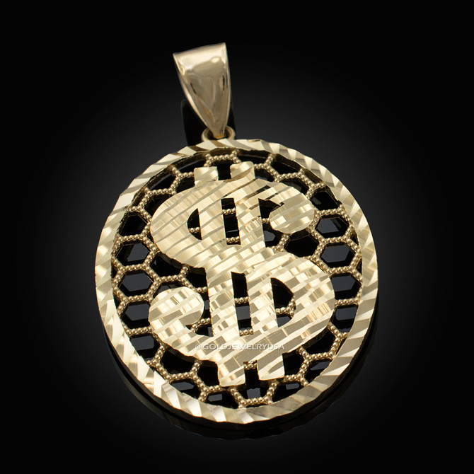 Gold Dollar Sign Oval DC Honeycomb Pendant