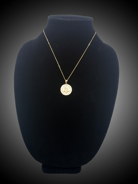 Gold Saint Benedict Medal Reversible Pendant Necklace