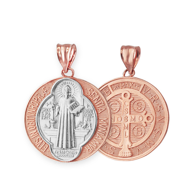 Gold Saint Benedict Medal Reversible Pendant Necklace