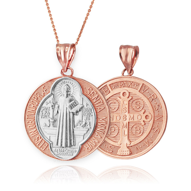 Gold Saint Benedict Medal Reversible Pendant Necklace