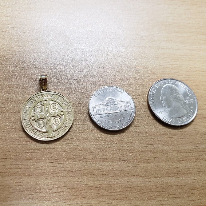 Gold Saint Benedict Medal Reversible Pendant Necklace