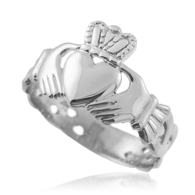 Men's white gold claddagh ring