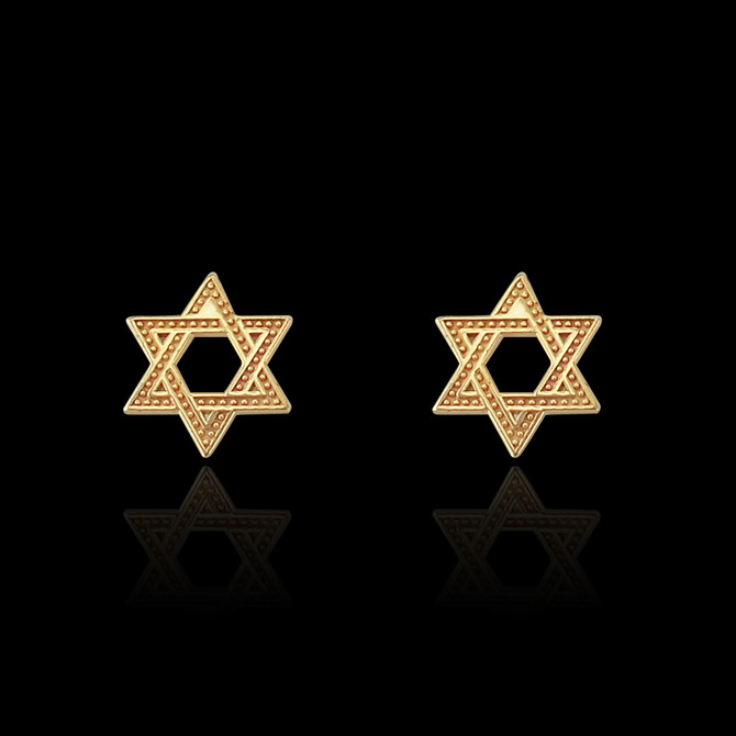 14K Yellow Gold Star Of David Jewish Stud Earrings