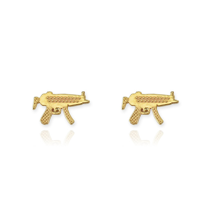 14K Yellow Gold Tiny Machine Gun Stud Earrings