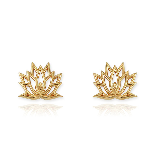14K Yellow Gold Lotus Flower Stud Earrings