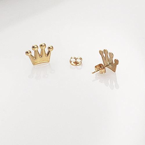 14K Yellow Gold Crown Stud Earrings
