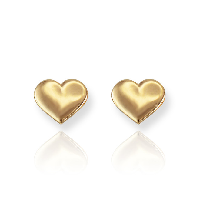 14K Yellow Gold Heart Stud Earrings