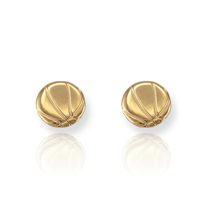 14K Yellow Gold Basketball Sport Stud Earrings