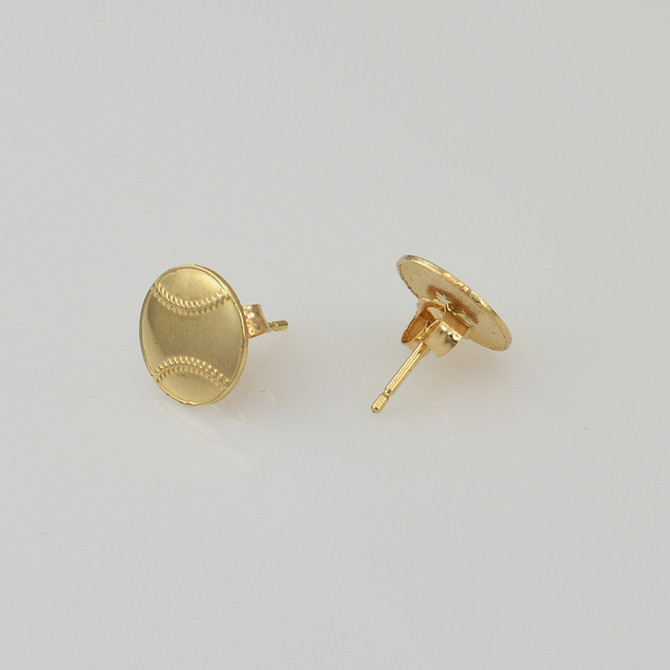 14K Yellow Gold Baseball Sport Stud Earrings