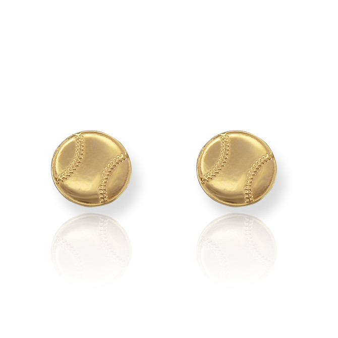 14K Yellow Gold Baseball Sport Stud Earrings