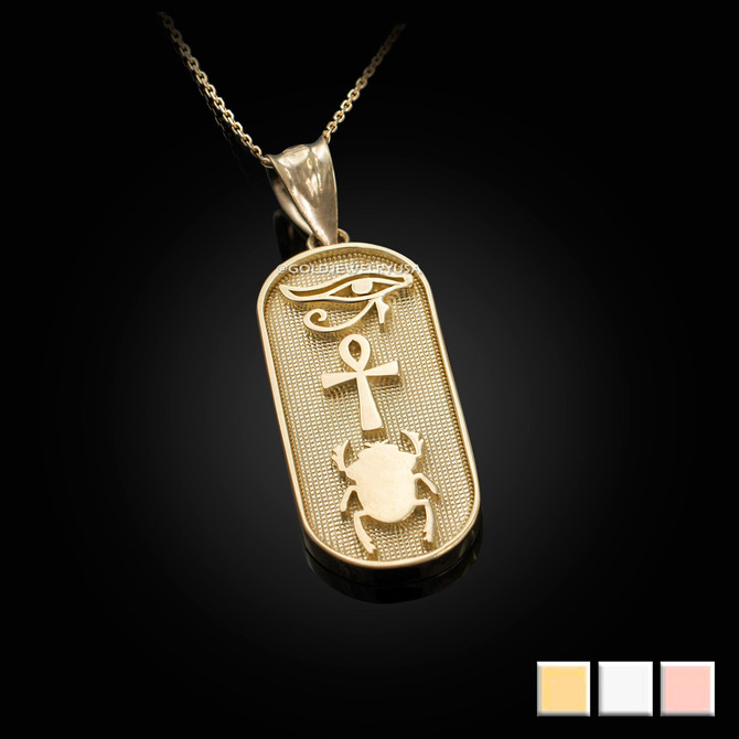 Gold Egyptian Symbols Eye of Horus, Ankh and Scarab Beetle Amulet Pendant Necklace