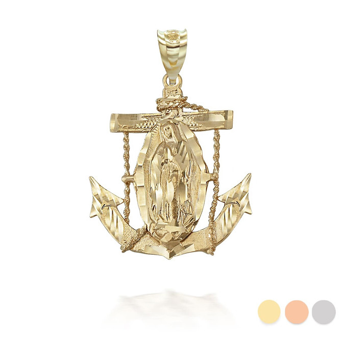 Gold Our Lady Of Guadalupe On Anchor Pendant Necklace