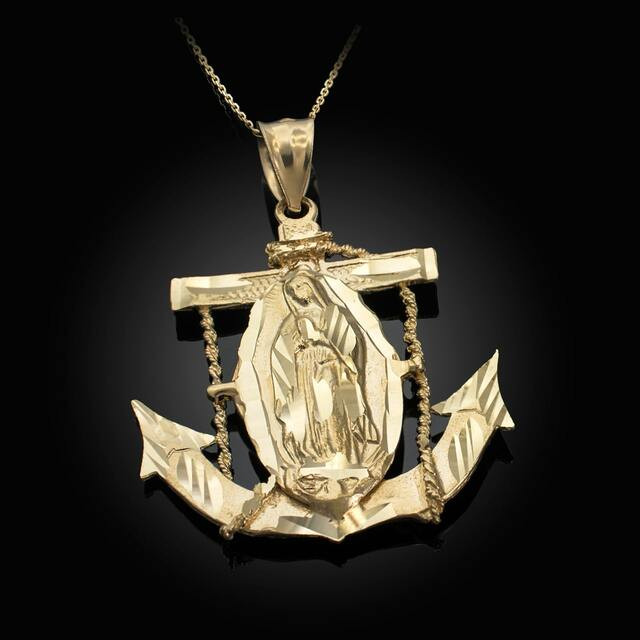 Gold Our Lady Of Guadalupe On Anchor Pendant Necklace