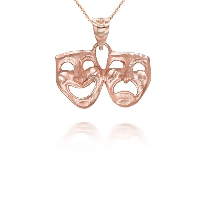 Gold Comedy and Tragedy Mask Pendant Necklace