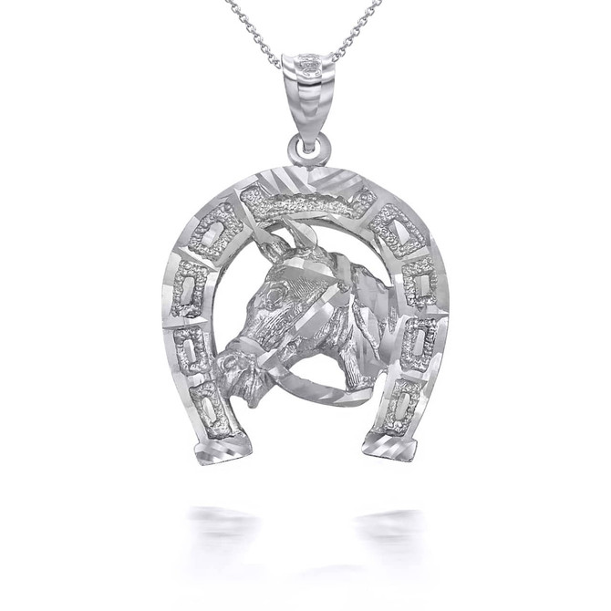 Gold Large Horseshoe With Horse Face Pendant Necklace