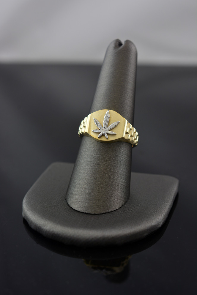 Gold Marijuana Weeds Leafs Mens Ring