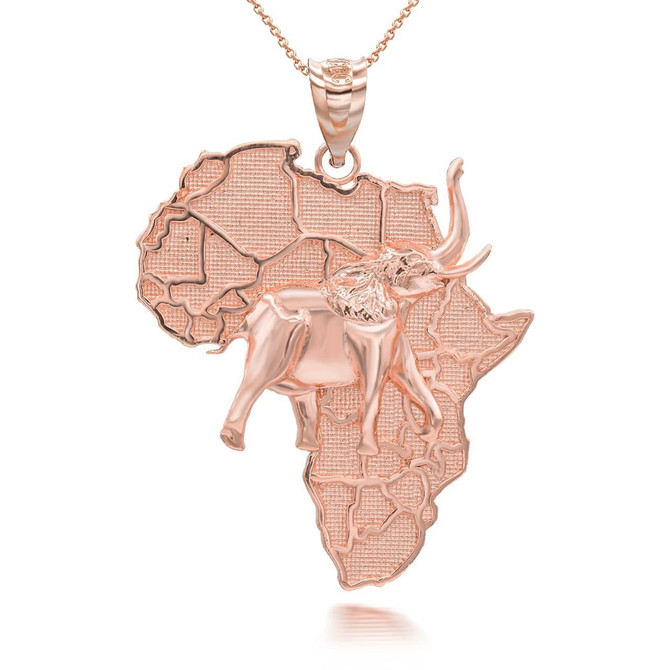 Solid Gold Africa Map Elephant Pendant Necklace