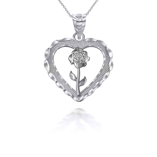 Tri-tone Gold Heart Rose Pendant Necklace