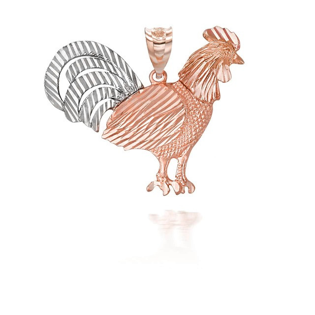 Tri-tone Large Rooster Pendant Necklace