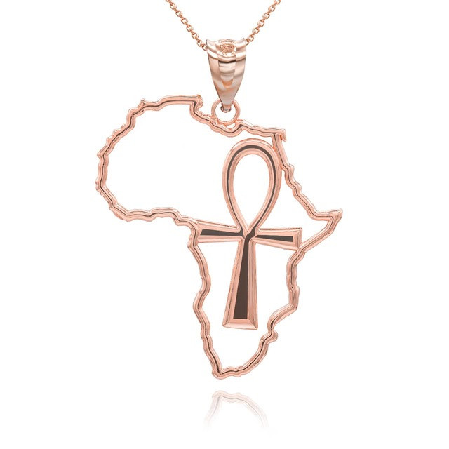 Gold African Continent Egyptian Ankh Pendant Necklace