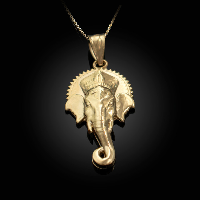Yellow gold Hindu God Ganesh Elephant Head Necklace