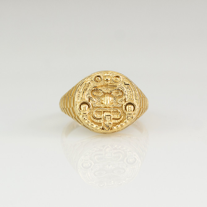 Gold Rugged Aztec Mayan Sun Ring