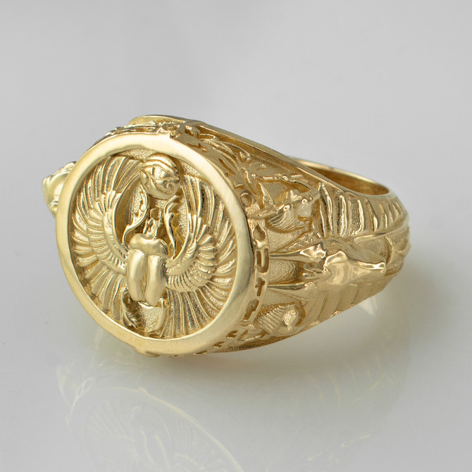 Gold Ancient Egyptian Mythology Scarab Beetle Anubis Horus Ring