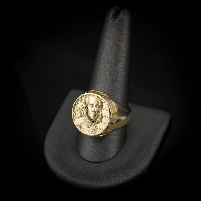 Gold Benjamin Franklin Mens Signet Ring