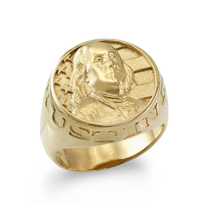 Gold Benjamin Franklin Mens Signet Ring