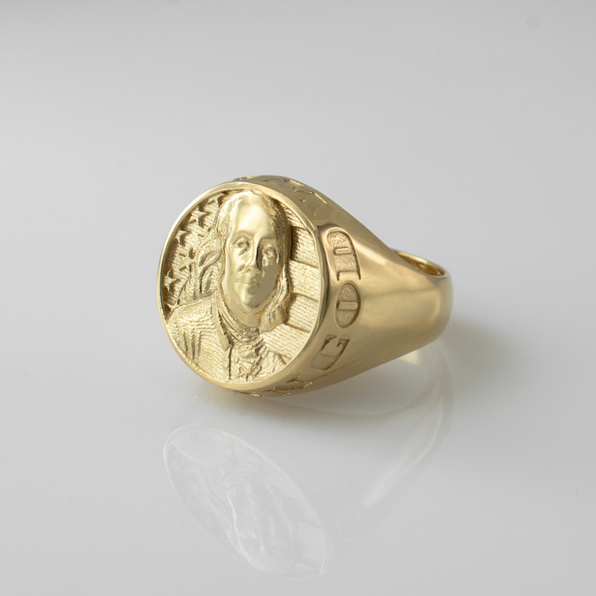 Gold Benjamin Franklin Mens Signet Ring