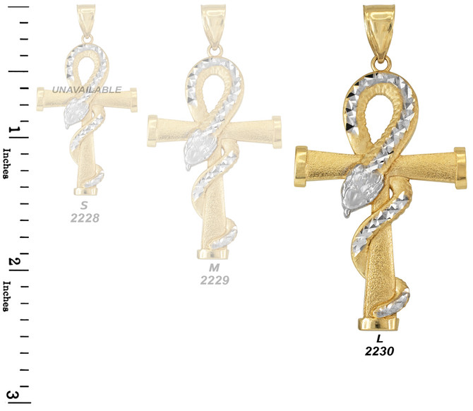 Satin Gold Egyptian Ankh DC Coiled Snake Pendant (2 sizes)