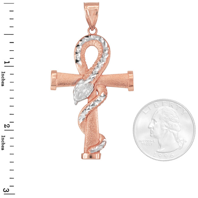 Satin Rose Gold Egyptian Ankh DC Coiled Snake Pendant (2 sizes)