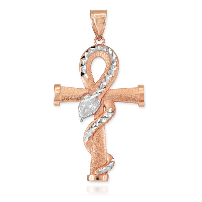 Satin Rose Gold Egyptian Ankh DC Coiled Snake Pendant (2 sizes)