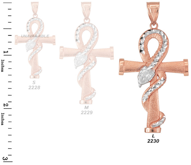 Satin Rose Gold Egyptian Ankh DC Coiled Snake Pendant (2 sizes)