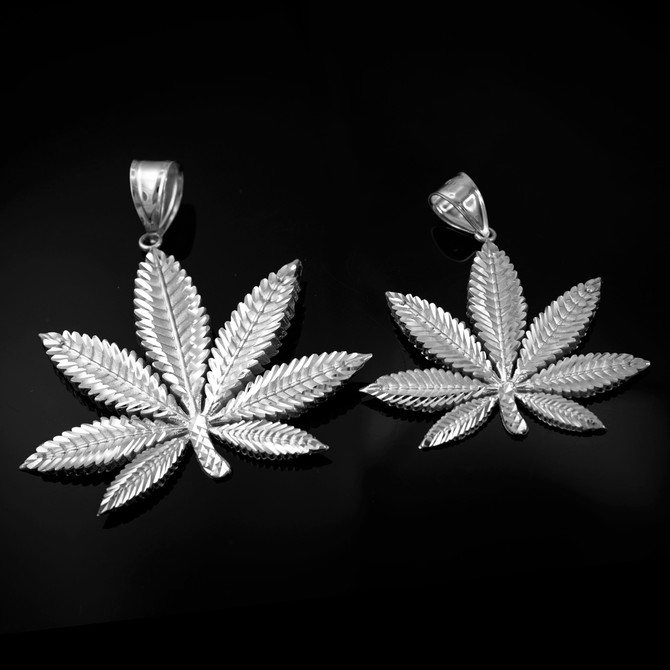 White Gold Marijuana Leaf DC Pendant (2 sizes)