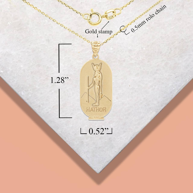 Gold Hathor Egyptian Mother Goddess of Love, Beauty and Feminine Power Pendant Necklace