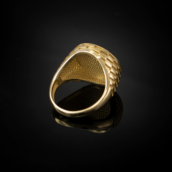 Gold Aztec Mayan Sun Calendar Sparkle-cut Signet Ring