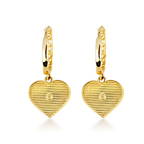 Yellow Gold Heart Shape Love Cuban Link Huggie Earrings