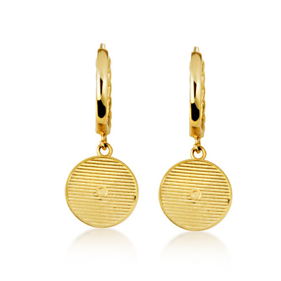 Yellow Gold Baseball Sports Cuban Link Huggie Earrings